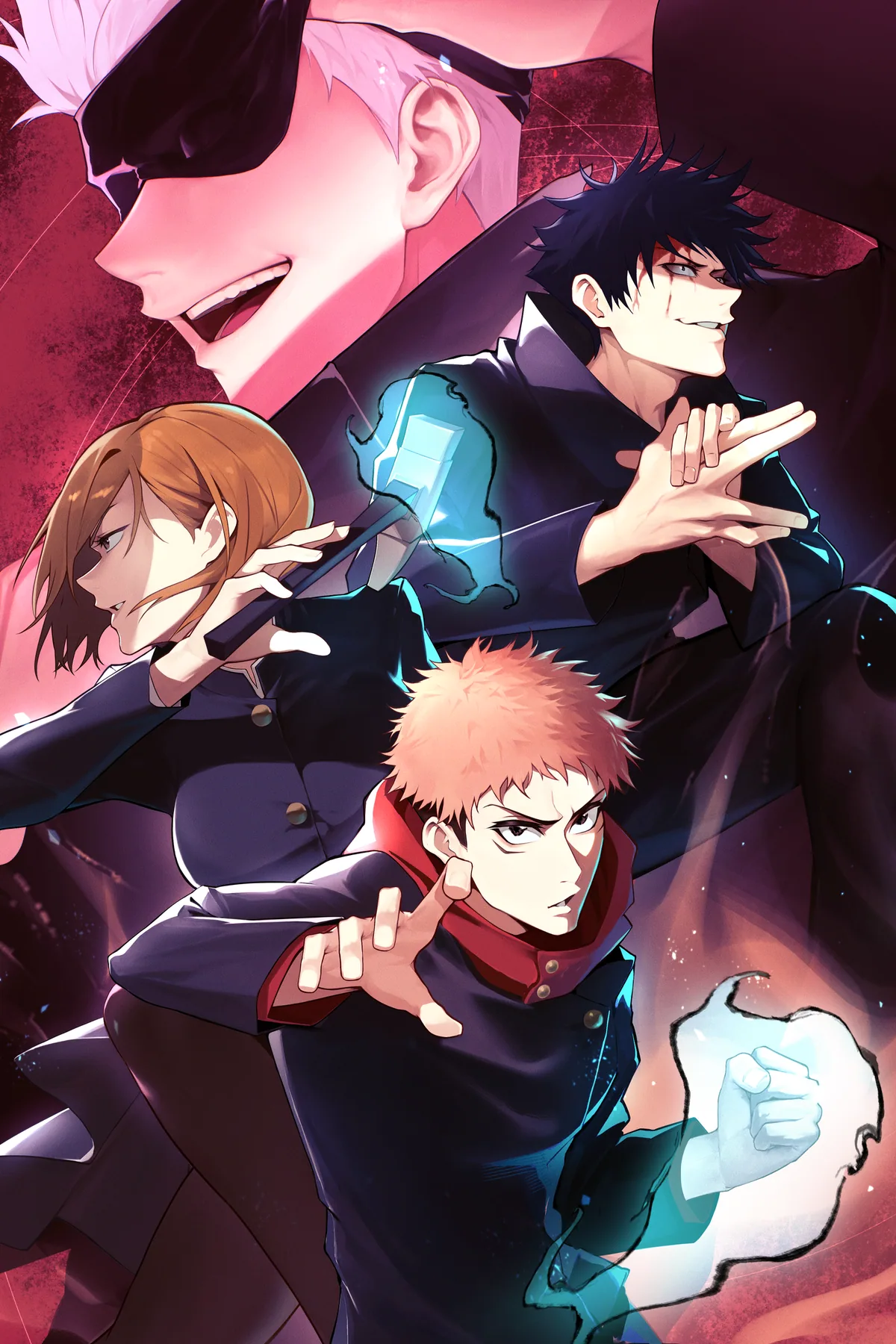 Gojo, Yuji, Megumi & Nobara poster, Jujutsu Kaisen, full artwork